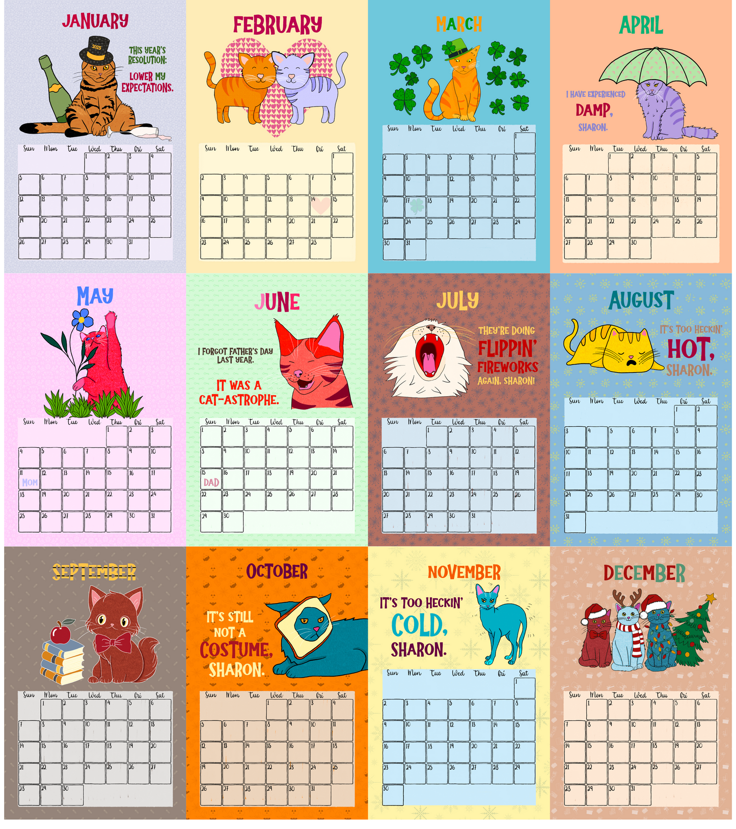 2025 Grumpy Cat Illustrated Wall Calendar | January-December 2025