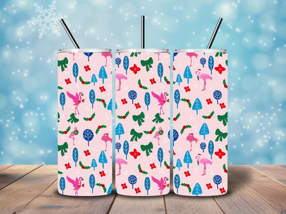 Christmas Flamingo Seamless Pattern, Pink Christmas, Festive Pattern for Scrapbook, Digital Download, Repeating Flamingo Pattern