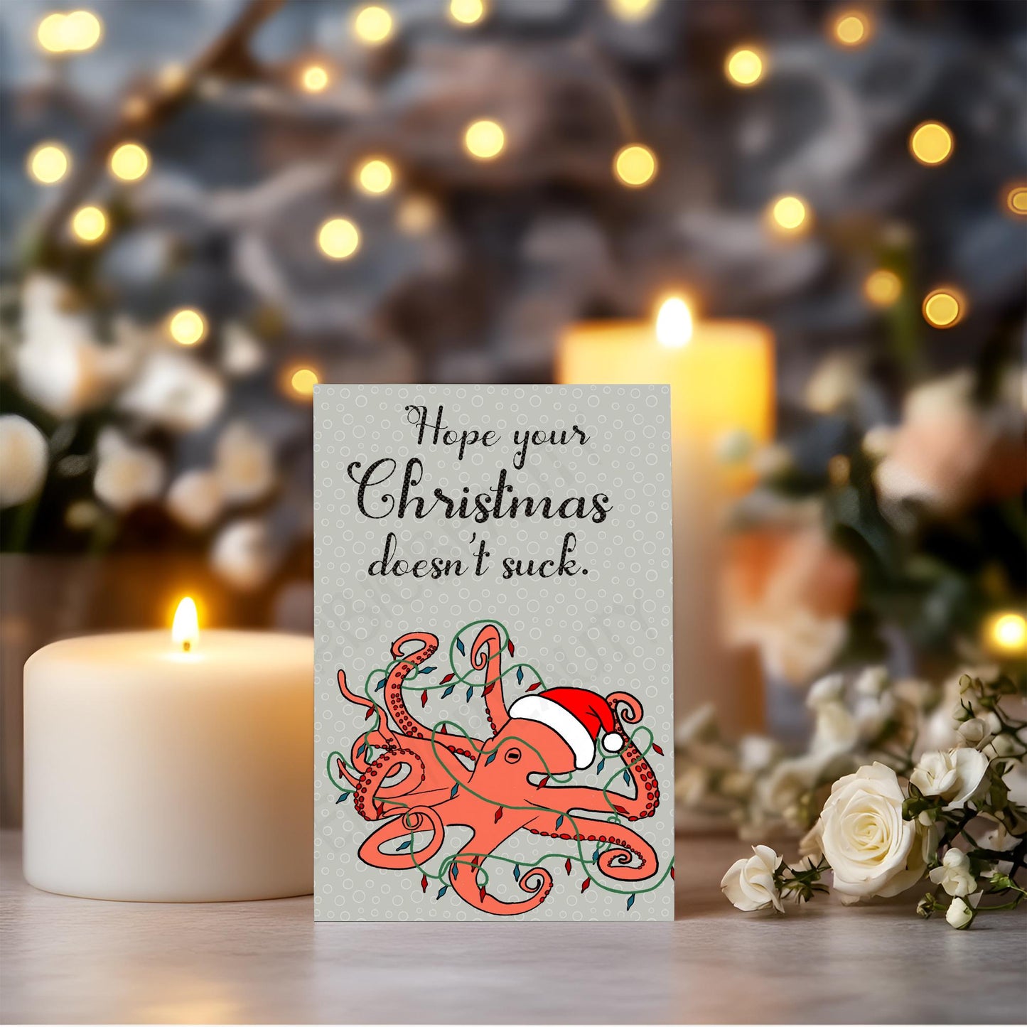 Christmas Greeting Card, Funny Holiday Octopus Card, Holiday Notecard, Yule Card, Silly Christmas Card, Blank Card & Envelope