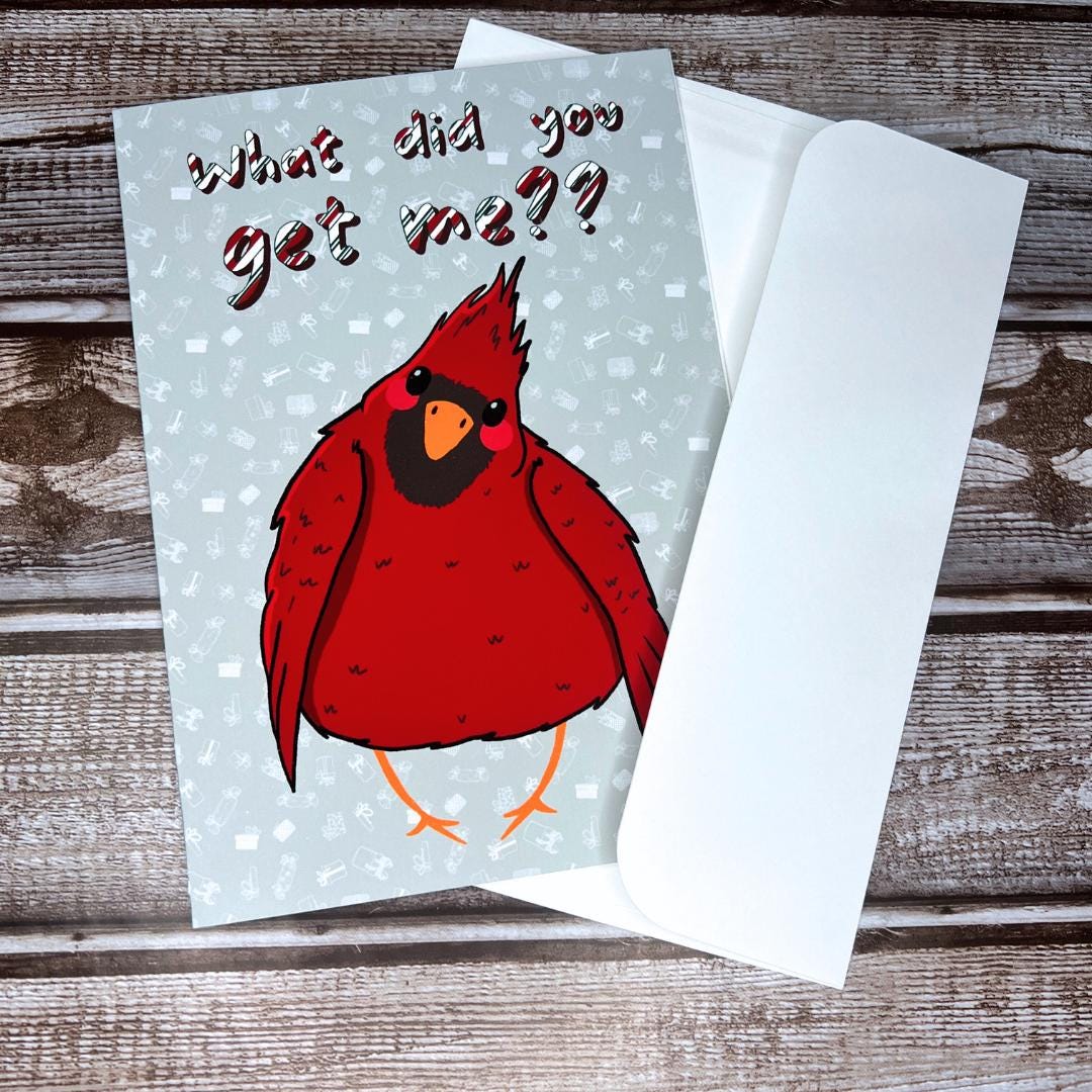 Christmas Greeting Card, Cute Holiday Cardinal Card, Holiday Notecard, Fun Yule Card, Funny Cardinal Christmas Card, Blank Card & Envelope