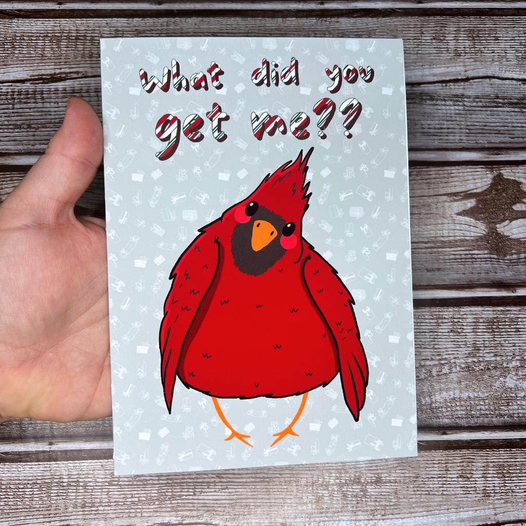 Christmas Greeting Card, Cute Holiday Cardinal Card, Holiday Notecard, Fun Yule Card, Funny Cardinal Christmas Card, Blank Card & Envelope