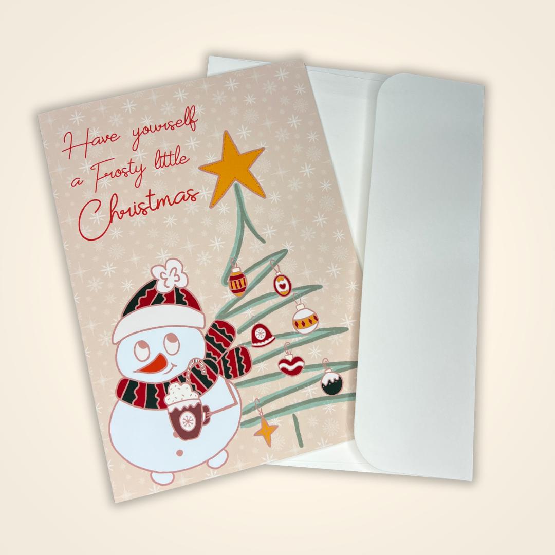 Christmas Greeting Card, Cute Holiday Snowman Card, Holiday Notecard, Fun Yule Card, Frosty Happy Holidays Card, Blank Card & Envelope