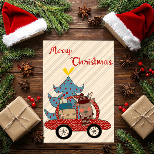 Christmas Greeting Card, Cute Holiday Reindeer Card, Holiday Notecard, Fun Yule Card, Reindeer Christmas Tree Card, Blank Card & Envelope