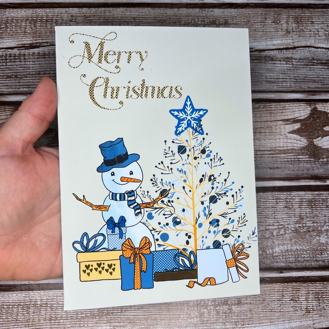 Christmas Greeting Card, Cute Holiday Snowman Card, Holiday Notecard, Fun Yule Card, Snowman Christmas Card, Blank Card & Envelope