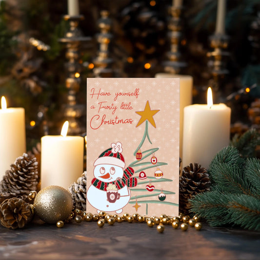 Christmas Greeting Card, Cute Holiday Snowman Card, Holiday Notecard, Fun Yule Card, Frosty Happy Holidays Card, Blank Card & Envelope