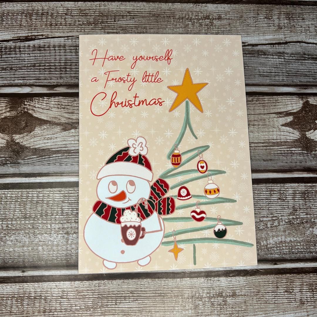 Christmas Greeting Card, Cute Holiday Snowman Card, Holiday Notecard, Fun Yule Card, Frosty Happy Holidays Card, Blank Card & Envelope