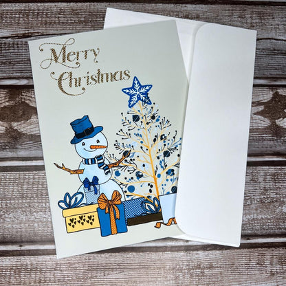 Christmas Greeting Card, Cute Holiday Snowman Card, Holiday Notecard, Fun Yule Card, Snowman Christmas Card, Blank Card & Envelope