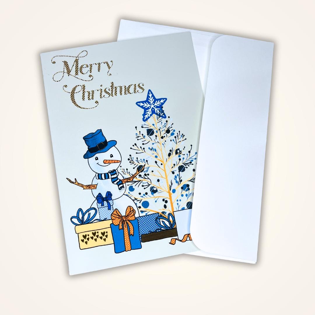 Christmas Greeting Card, Cute Holiday Snowman Card, Holiday Notecard, Fun Yule Card, Snowman Christmas Card, Blank Card & Envelope