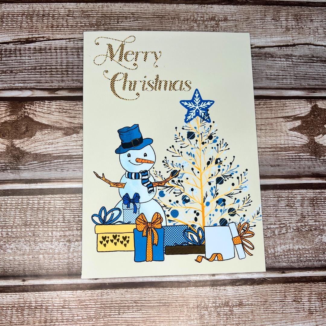 Christmas Greeting Card, Cute Holiday Snowman Card, Holiday Notecard, Fun Yule Card, Snowman Christmas Card, Blank Card & Envelope