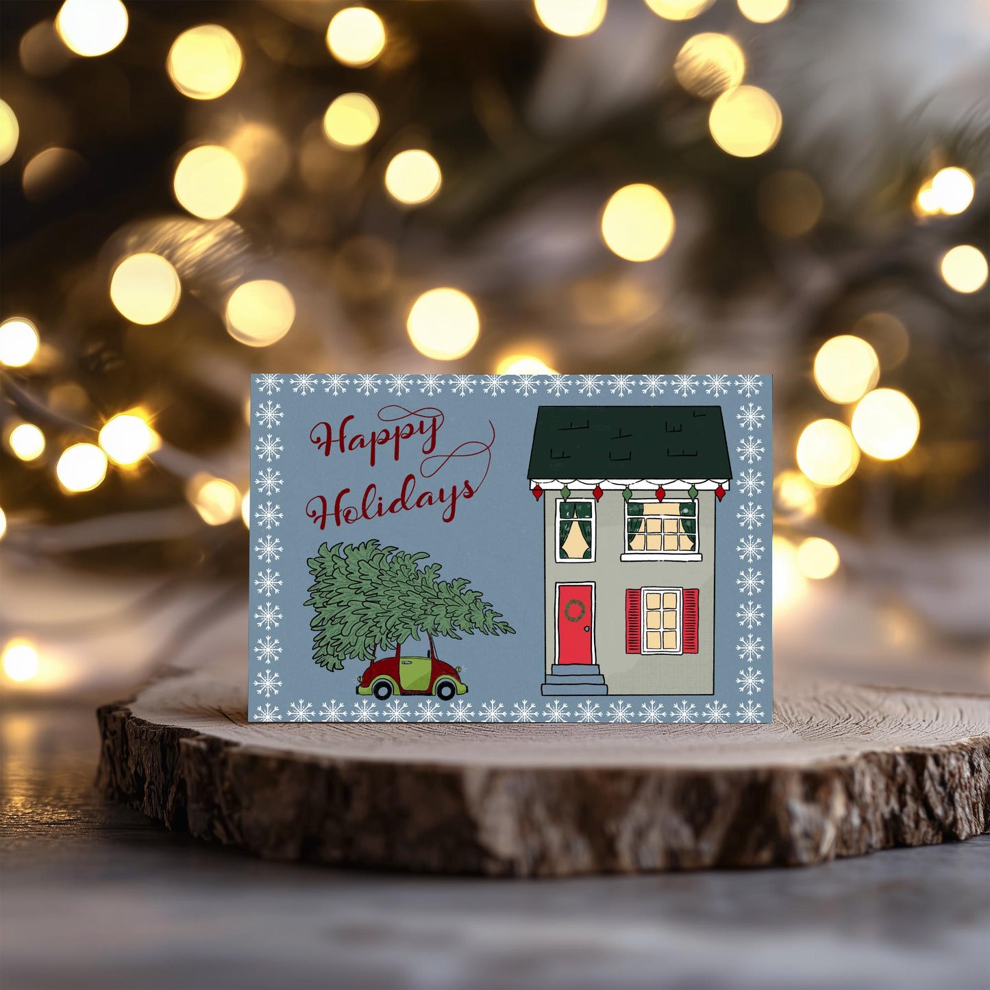 Christmas Greeting Card, Cute Holiday Card, Holiday Scene Notecard, Fun Yule Card, Christmas Tree Card, Happy Holidays Blank Card & Envelope