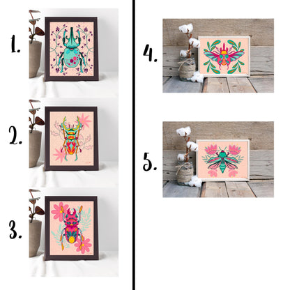 Bugging Out | Beetle Art Series | 5 Beetle Artworks | Vivid Beetle Art | Bug Lover Art Bundle | Whimsical Nature Art | 8x10 Art Prints