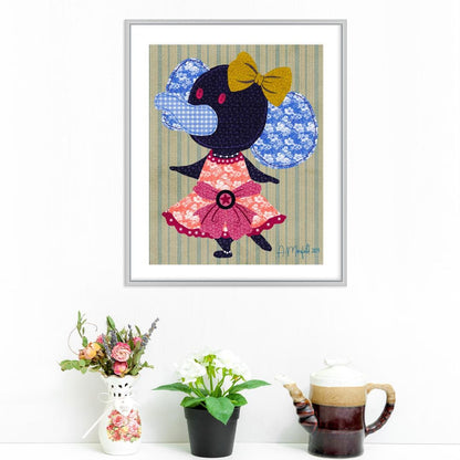 Dancing Elephant Art Print | Stitched Style Elephant Art | Whimsical 8x10 Elephant Art Print | Art for Kids Room | Cute Dancing Elephant