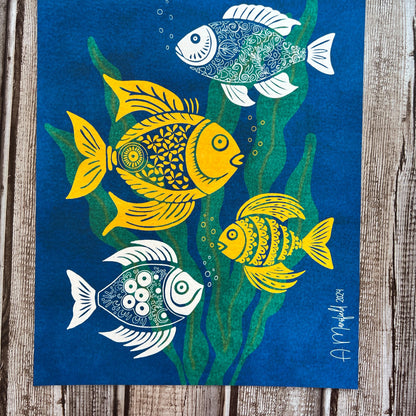 Abstract Fish Art Print | Fish and Tranquility | Hand Drawn Fish Artwork | Bold Art for Home or Office | 8x10 Fish Art Print