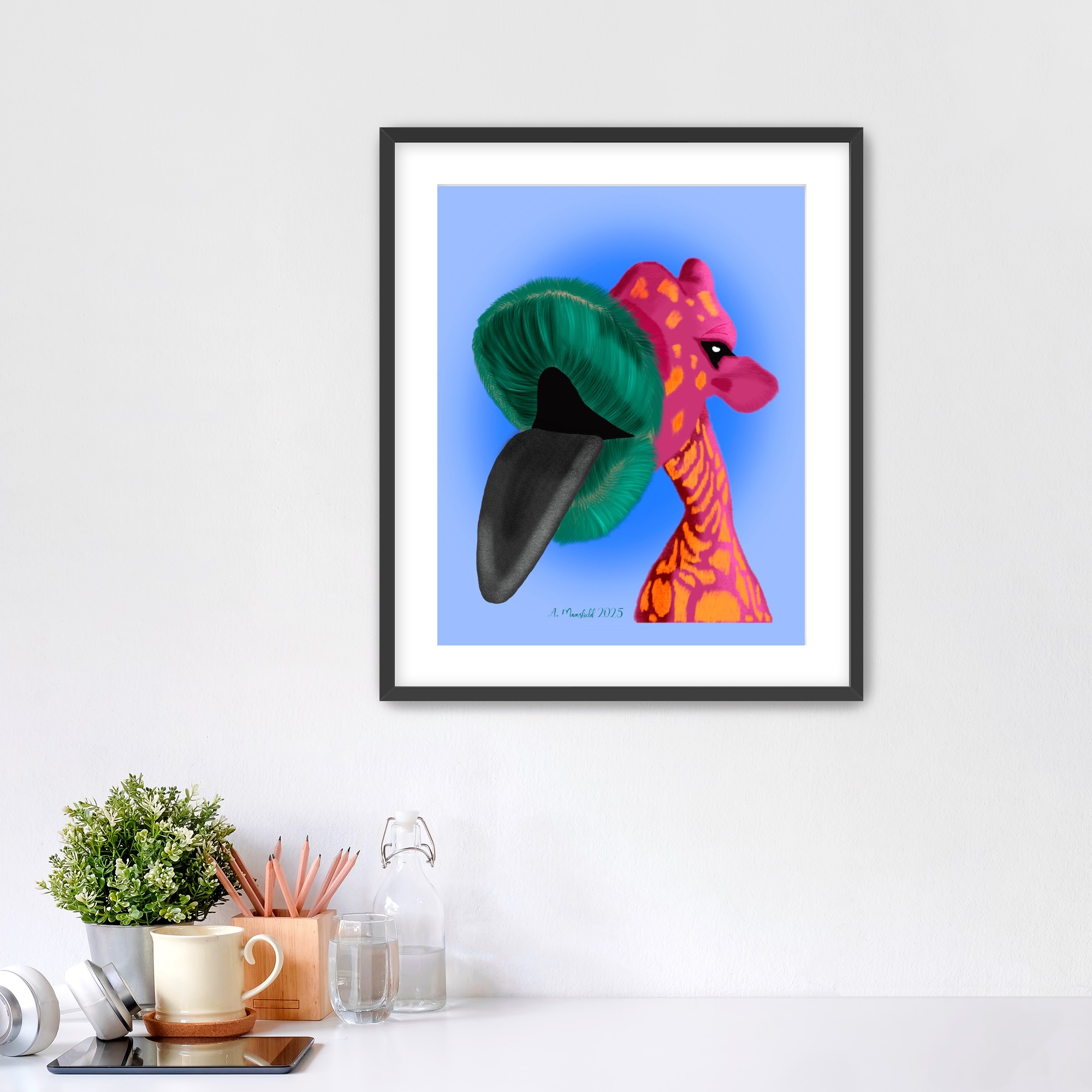 Funny Giraffe Colorful Animal Art