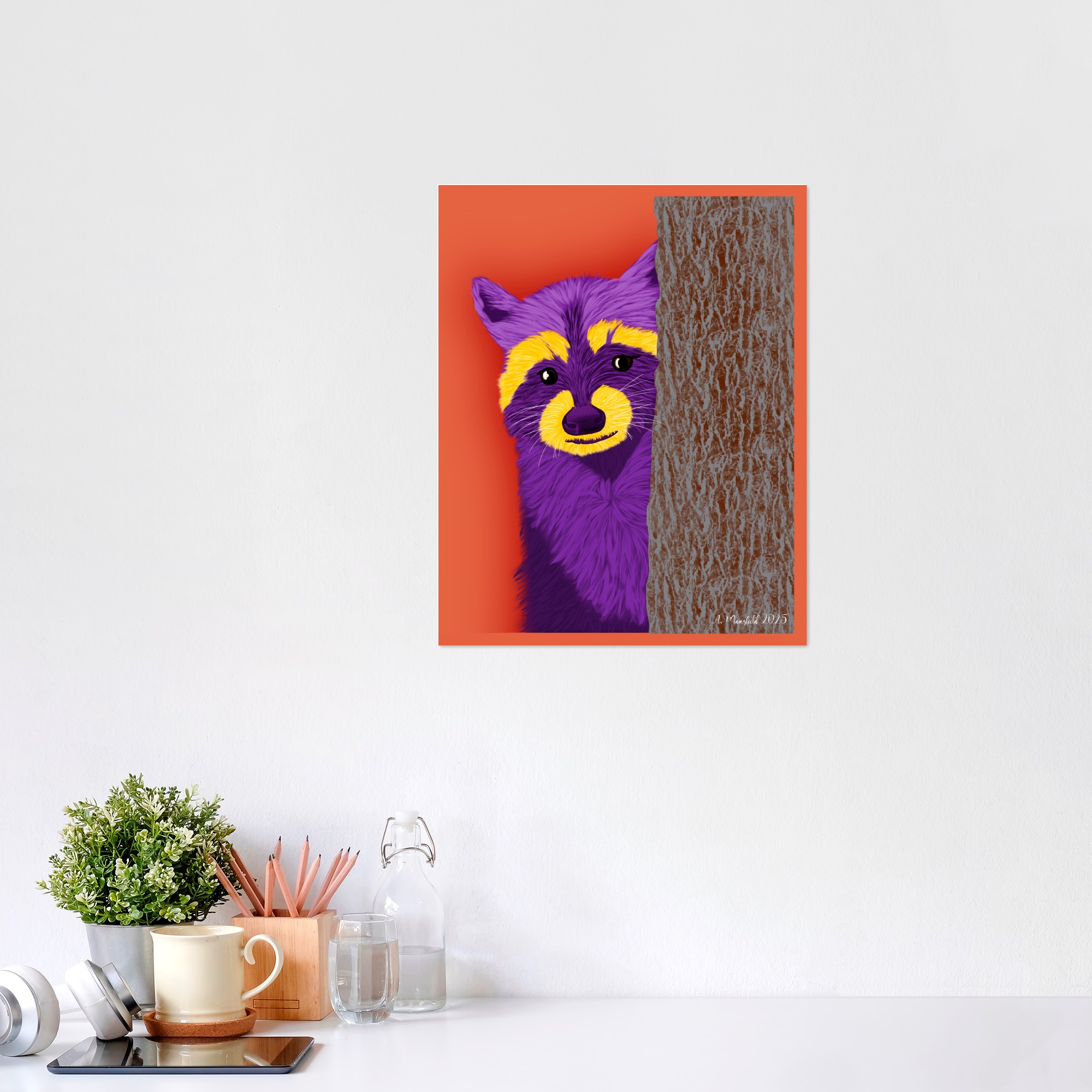 Purple Raccoon - Colorful Animal Art Print