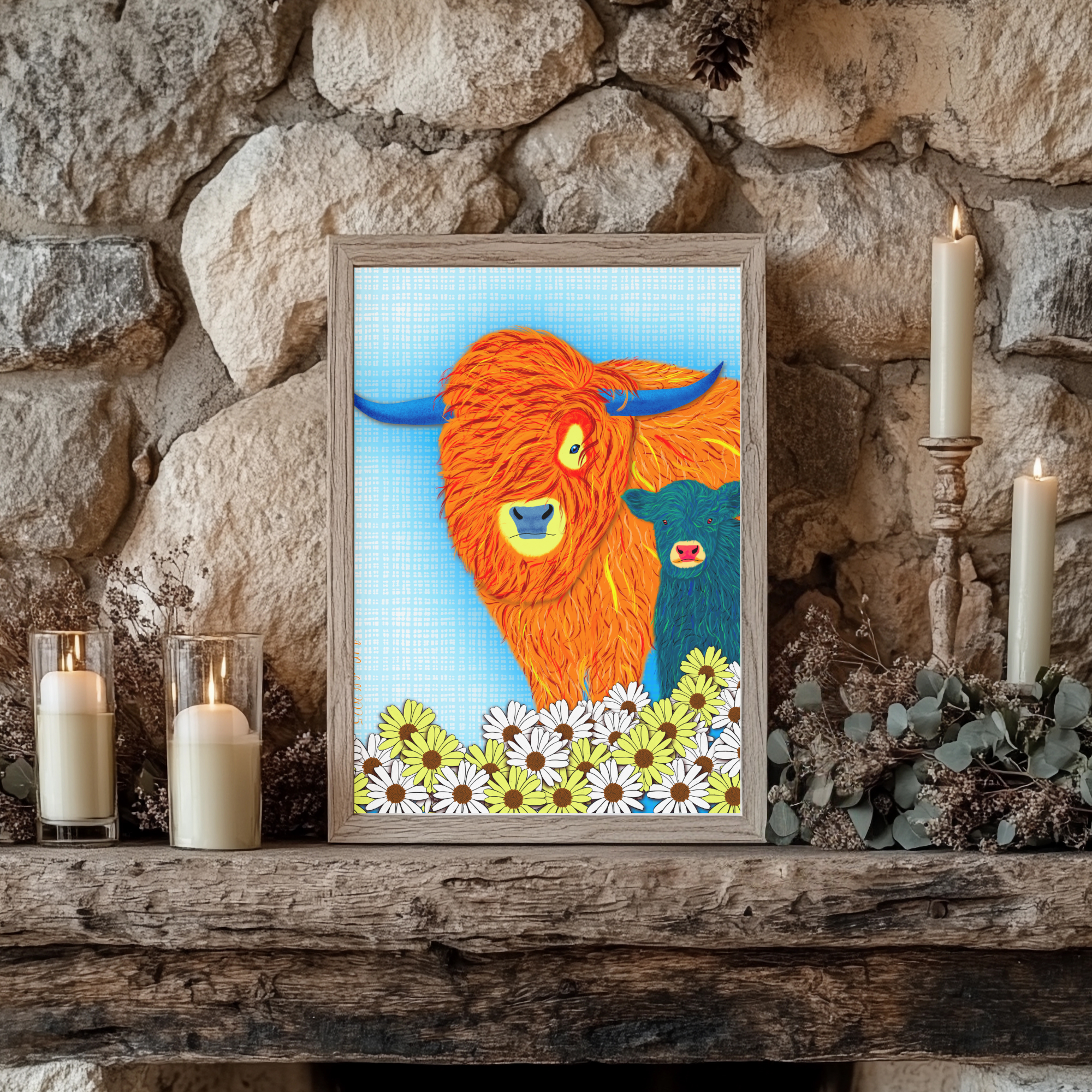 Highland Family - Colorful Highland Cow Art