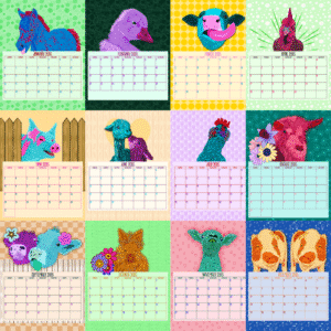 2025-2026 18-Month Colorful Farm Animal Calendar